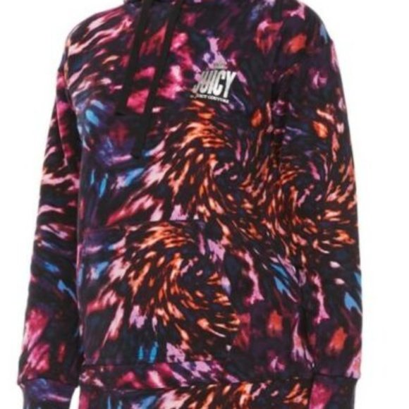 Juicy Couture | Women's Black Tie Dye French Terry Long Sleeve Hoodie XS - Picture 2 of 9